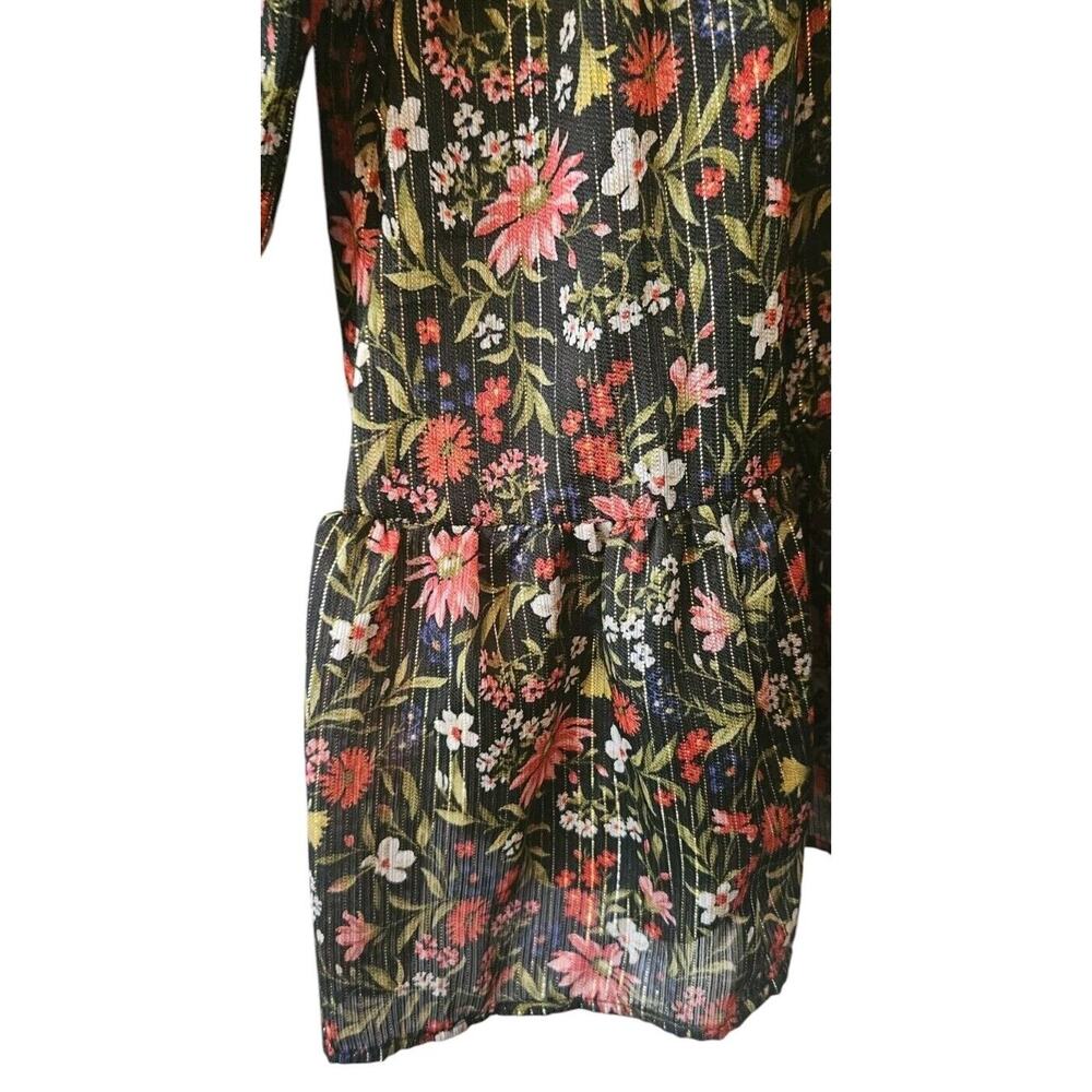Old Navy Womens M Dark Floral Gold Metallic Midi Dress Smocked Waist Fairy Goth - Picture 5 of 11